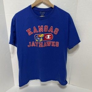 University of Kansas Jayhawks T-Shirt, Large, Blue, Champion, Graphic Print